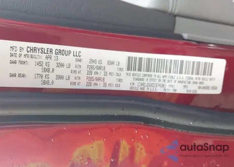 2013 Dodge Durango Crew z USA, uszkodzony, nr VIN 1C4RDJDGXDC674301